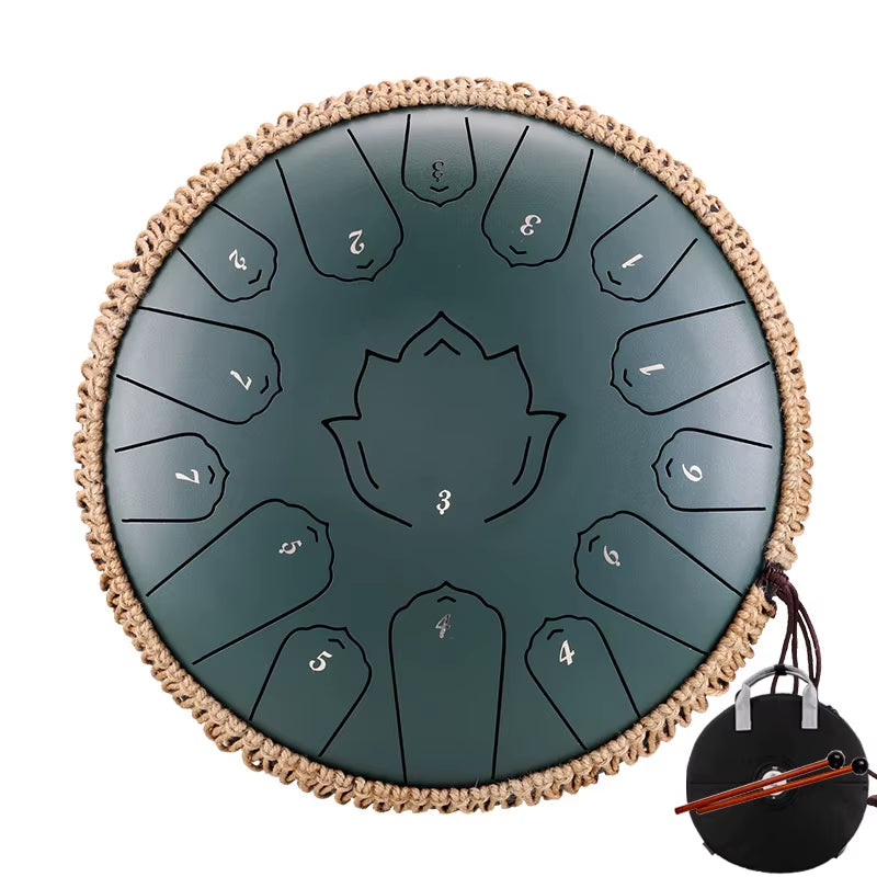 Lingkong Drum Glucophone 13 Inch 15 Notes C Ethereal Steel Tongue Drum Tone Meditation Hand Percussion Musical Instrument