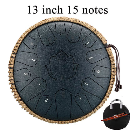 Lingkong Drum Glucophone 13 Inch 15 Notes C Ethereal Steel Tongue Drum Tone Meditation Hand Percussion Musical Instrument