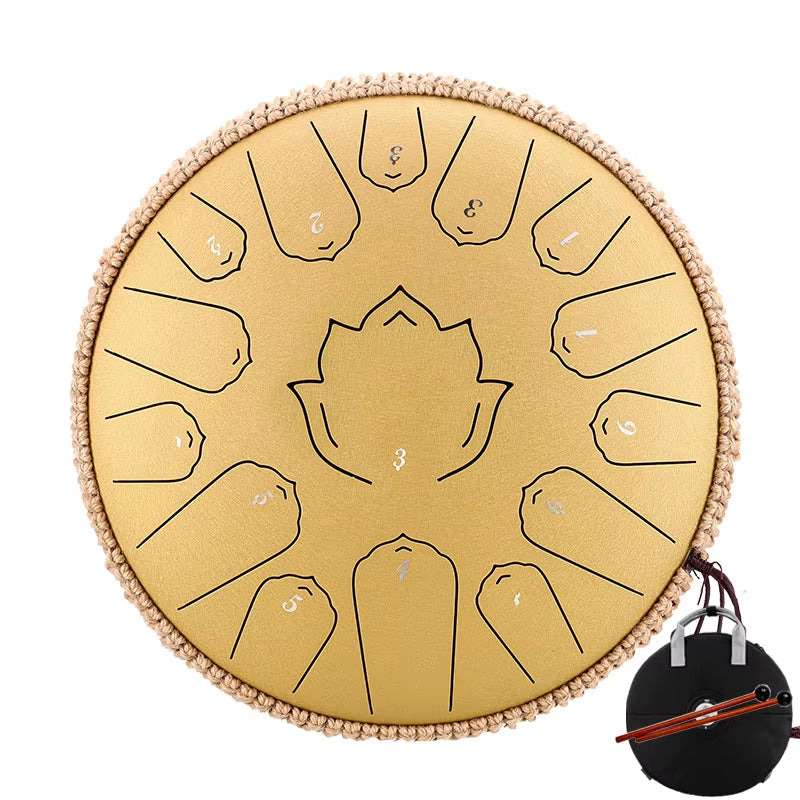 Lingkong Drum Glucophone 13 Inch 15 Notes C Ethereal Steel Tongue Drum Tone Meditation Hand Percussion Musical Instrument