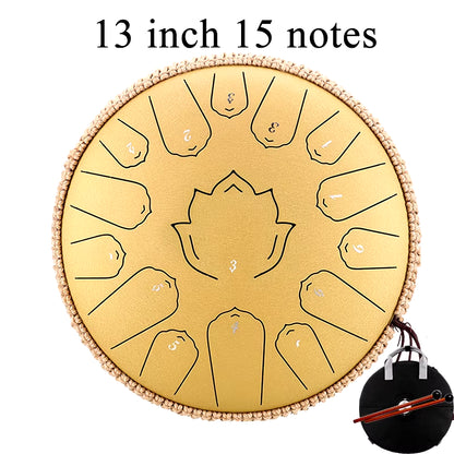 Lingkong Drum Glucophone 13 Inch 15 Notes C Ethereal Steel Tongue Drum Tone Meditation Hand Percussion Musical Instrument