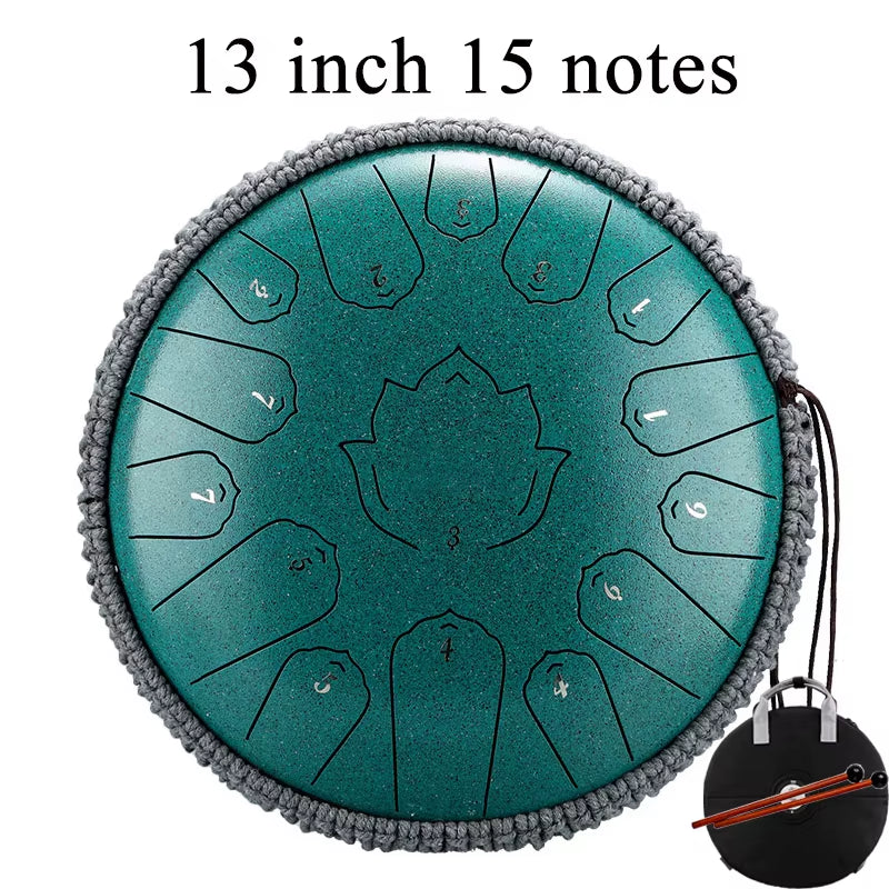 Lingkong Drum Glucophone 13 Inch 15 Notes C Ethereal Steel Tongue Drum Tone Meditation Hand Percussion Musical Instrument