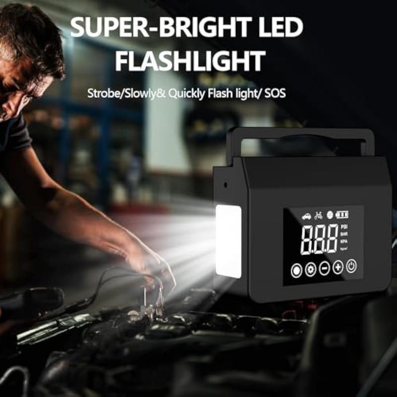 【Hieha】Portable Car Jump Starter with Air Compressor,4000A Car Battery Jump Starter (ALL Gas/7.0L Diesel) with 150PSI Tire Inflator, 12V Car Battery Jump Power,15000Mah Power Bank with LED Light